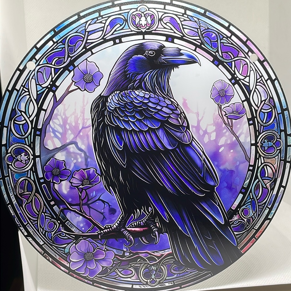 Suncatcher Acrylic Raven Bird Purple Gothic Home Office Bar Decoration 7 3/4”